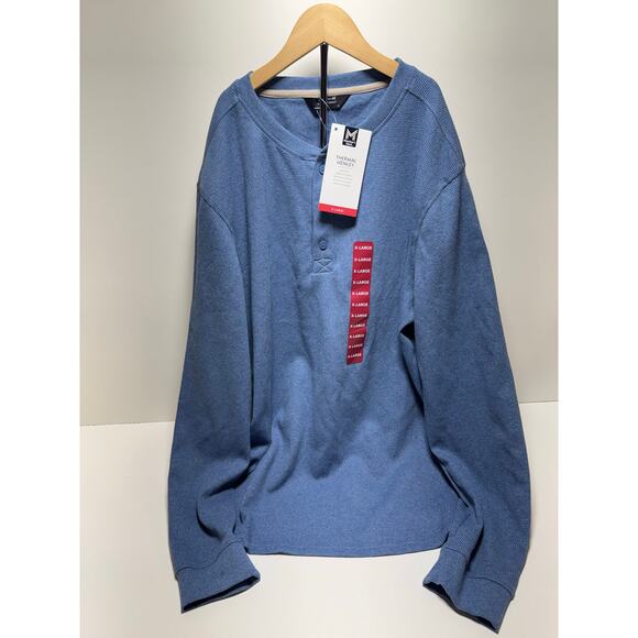 Men’s Thermal Henley Sz XL Blue Waffle Knit Long Sleeve Shirt Classic Fit New - Picture 1 of 10